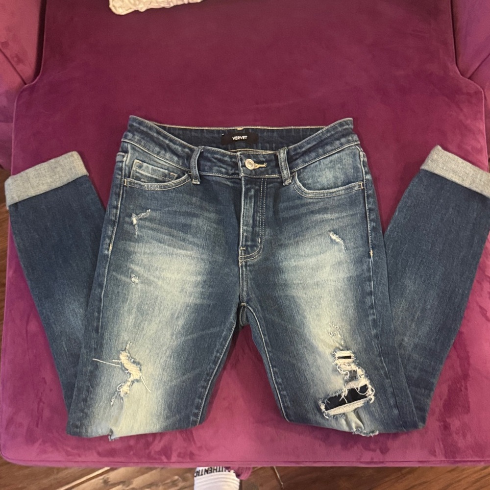Vervet Women’s Distressed Denim Blue Jeans size 27 - Picture 2 of 15